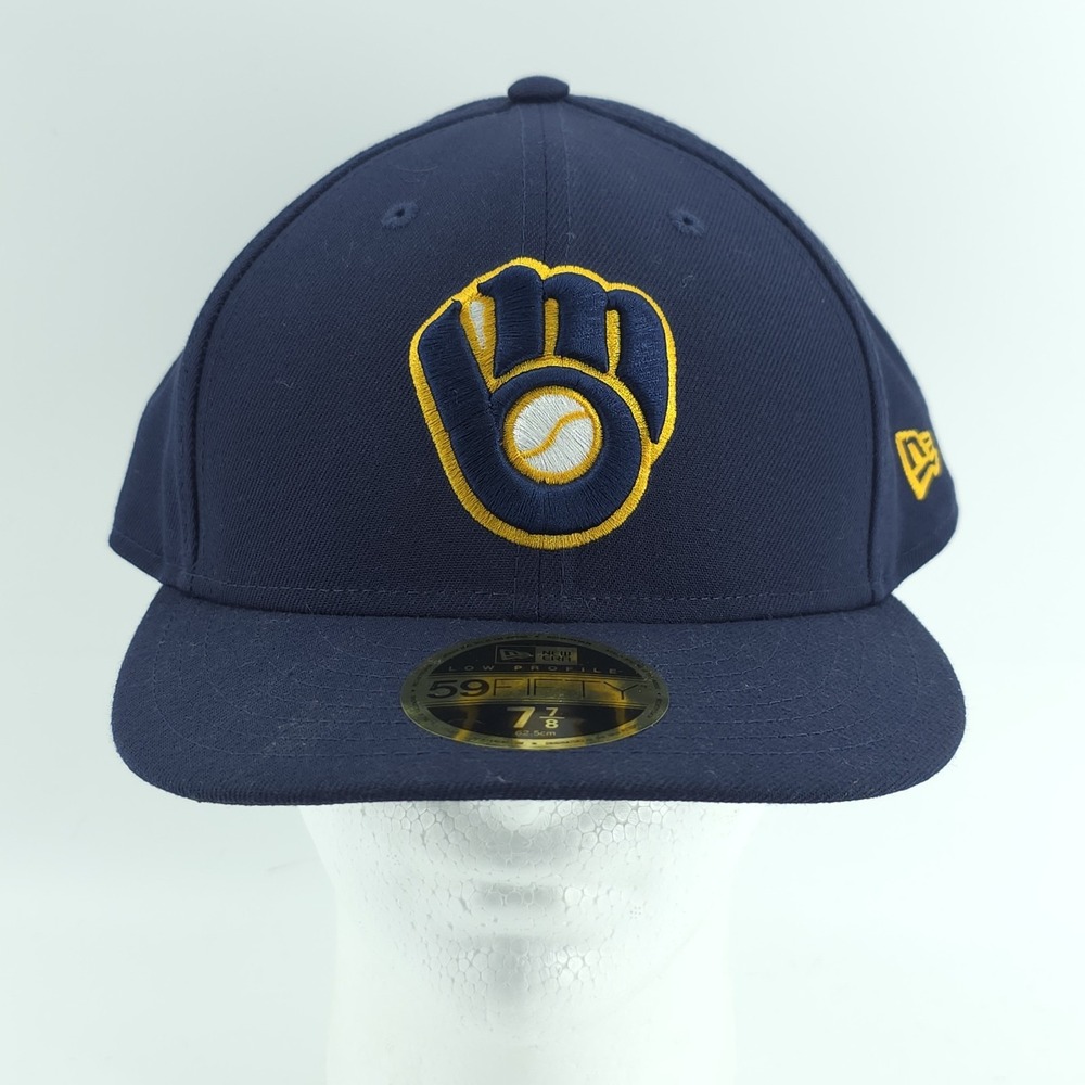 New Era 59Fifty Milwaukee Brewers Navy Blue Fitted‎  7 7/8 Low Profile Hat NEW - Picture 2 of 8